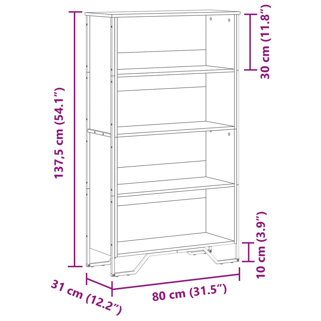 Книжная полка Серая Сонома 80 x 31 x 137,5 см Древесно-стружечная плита