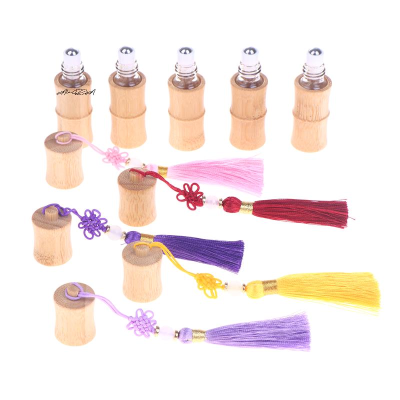 5ml Eco-Friendly Bamboo Roll-on Bottle with Tassels Steel Roller Ball Refillable Container for DIY Perfume Lipgloss