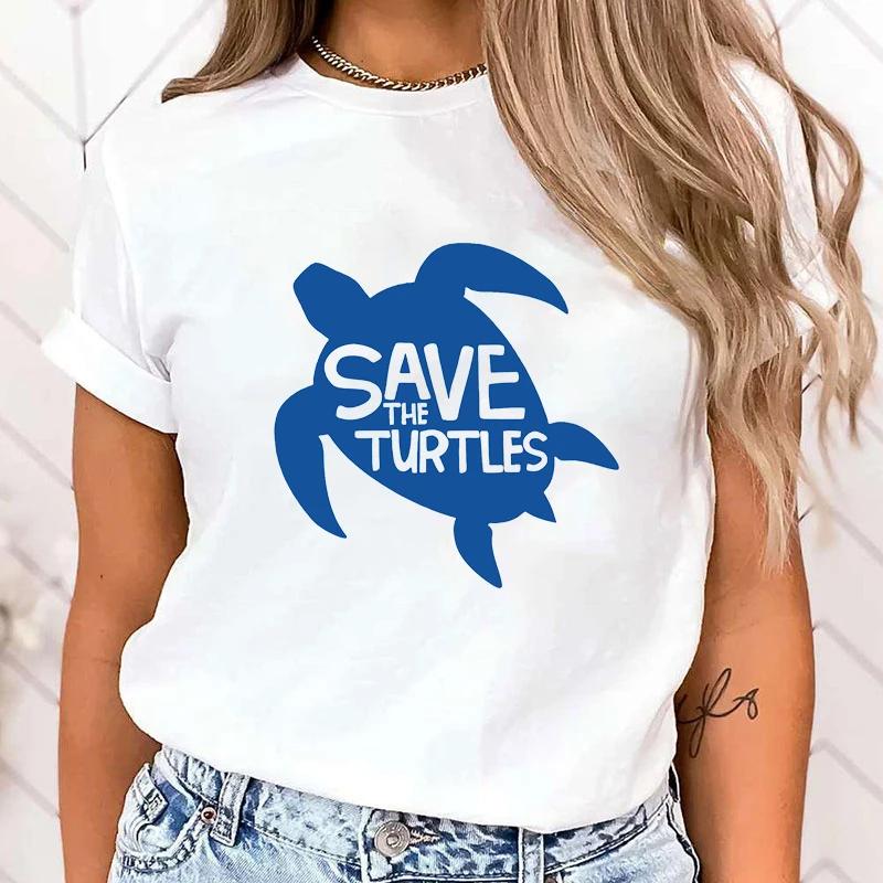 (Premium T-shirt)New Funny Protect The Ocean Save A Turtle Printed T-Shirts Fashion Women Short Sleeve Cool Summer Casual Tops
