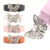 Rhinestones Butterflies Decor Belt Adjustable Length Multi Holes Design Women Waistband Solid Color Belt Costume Accessories