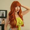Professional  Loose Long Body Wavy Orange Wig for Women Daily Use Fashion Synthetic LightOrange Curly Hair Wigs with Bangs High Density 28Inch