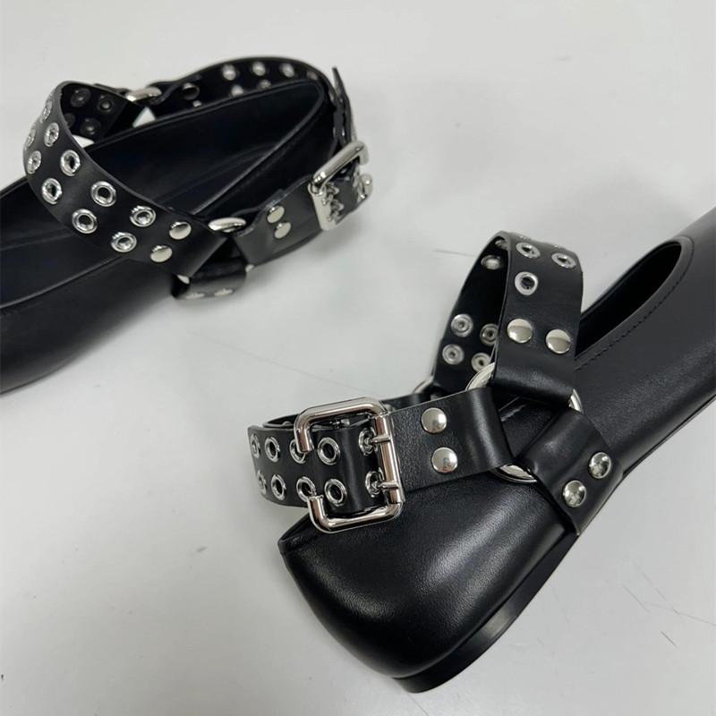 Мода Мода Квадратный носок Клепка Металлическая пряжка Женские балетки Удобная Мягкая кожа Мэри Джейн Лодочки Лоферы Повседневная ленивая обувь