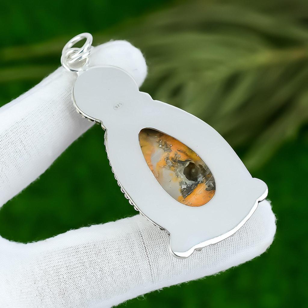 Pear Bumble Bee Jasper Stone 925 Silver Anniversary Wife Birthday Bezel Pendant