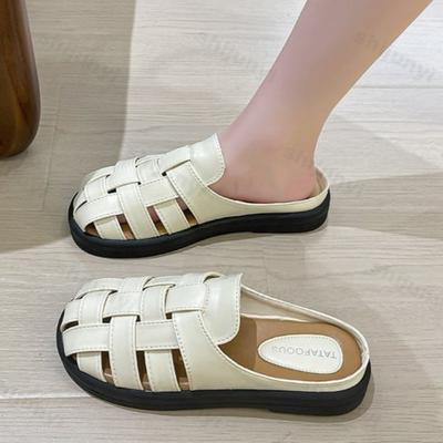 Женские летние тапочки с закрытым носком, плетеные, с перфорацией, туфли-мюли в ретро-стиле для улицы, удобные, с мягкой подошвой, сандалии Sandalias De Mujer