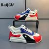 Men Casual Shoes Fashion Leather Canvas Breathable Color Block Running Luxury Sneakers Height Increased Platform Board Shoes