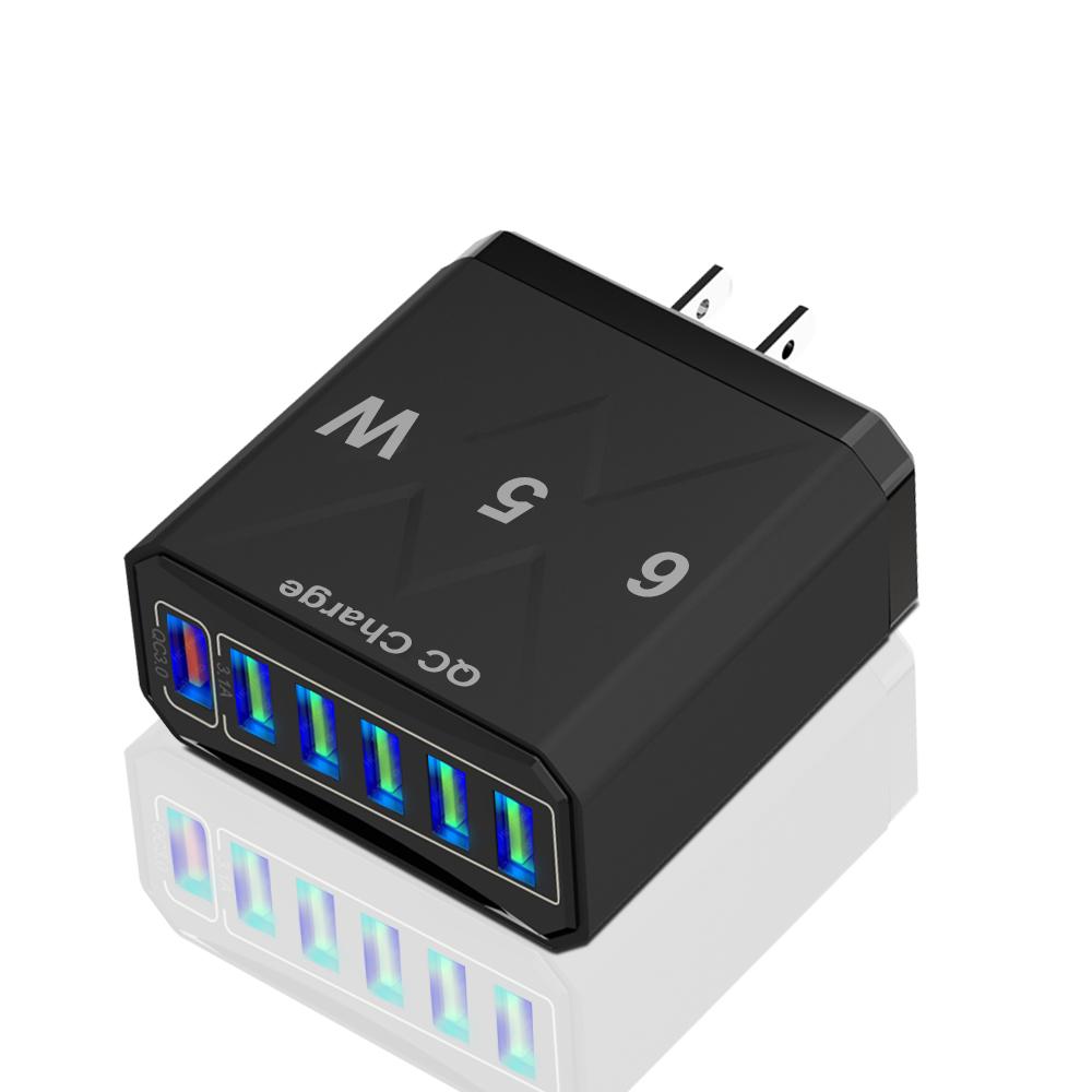 65 Вт 6 портов USB быстрое зарядное устройство EU/US/UK вилка Quick Charge 3.0 для iPhone 16 15 14 13 Xiaomi Samsung Redmi K60 мобильное зарядное устройство для путешествий