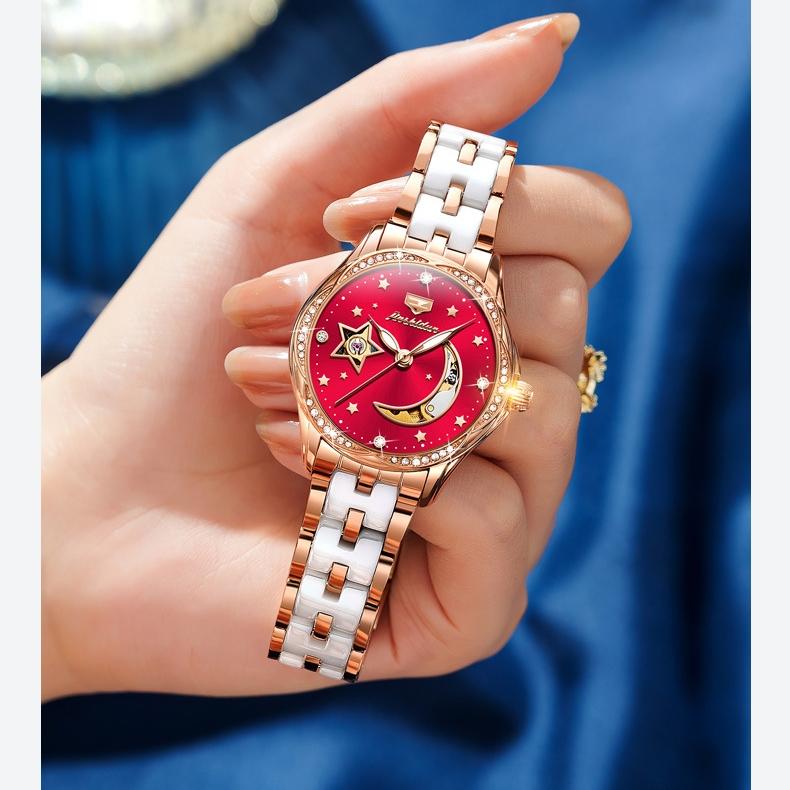 JINSHIDUN брендовые автоматические механические часы Star Moon Hollow, модные механические женские часы, женские часы