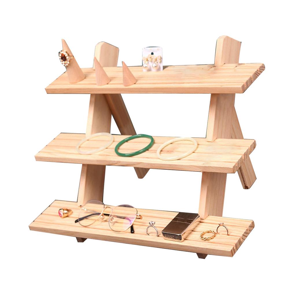 Display Stand Riser Wood Multiple Tier Versatile Showcase Shelf for Retail Jewelry Figures Makeups