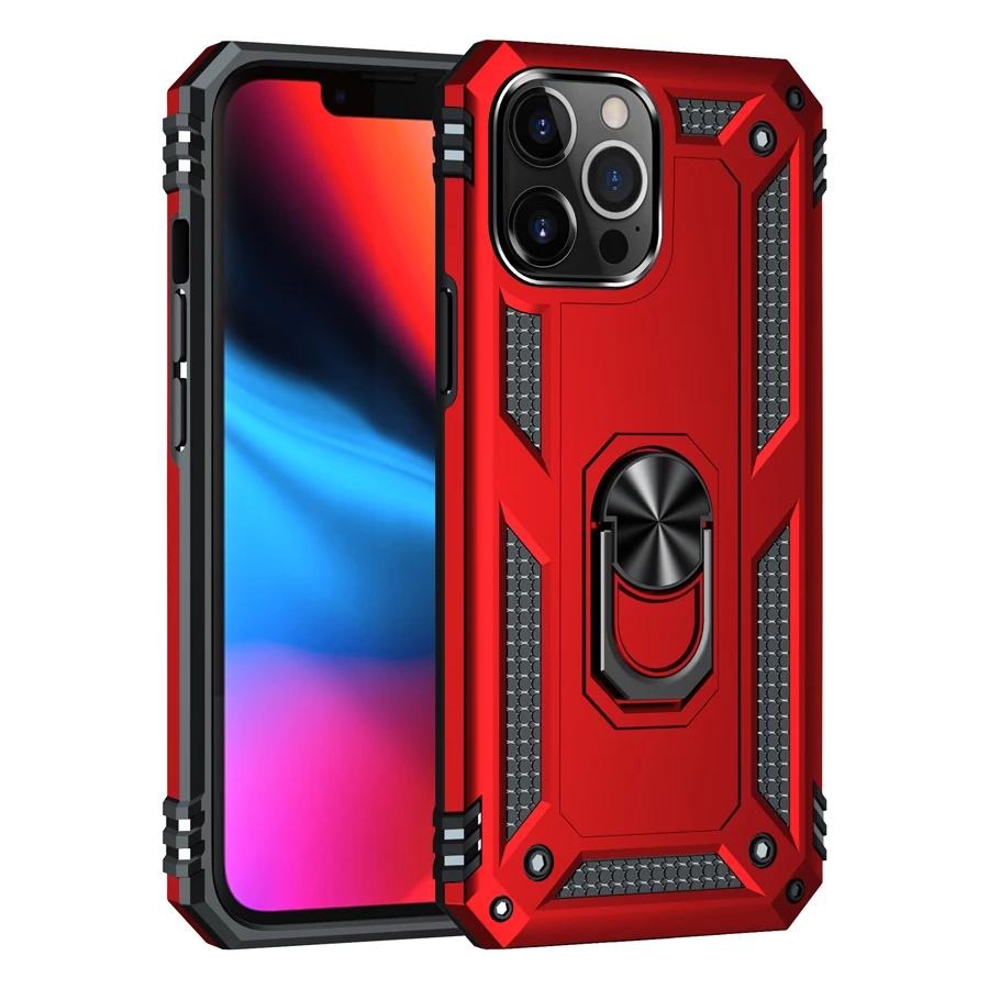 Shockproof Armor Bumper Case For iPhone 15 14 Plus 13 12 11 Pro XR XS Max X 7 8 6 SE Finger Holder Magnetic Metal Ring Cover