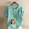 Women's Fashion Cartoon Owl Prined Short Sleeve T-shirt Loose Cotton Shirt Casual Loose Summer Blouse Tops Plus Size