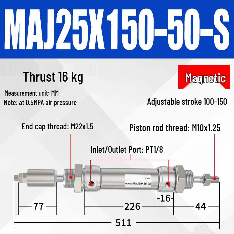 Adjustable Stroke Mini Stainless Steel Pneumatic Cylinder (maj16/20/25/32/40X100-25-50sca)