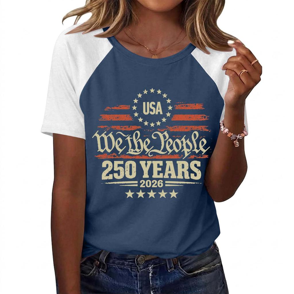 Женская модная футболка с принтом США Мы Народ 250 Лет 2026 Графическая футболка Повседневный топ с коротким рукавом Мягкая удобная посадка
