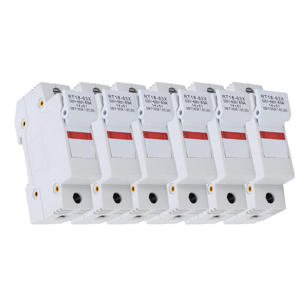 RT18 63X Rail Mounted Fuse Holder Base with LED Light for RO16 14x51mm Fuse Core 63A 500 690V
