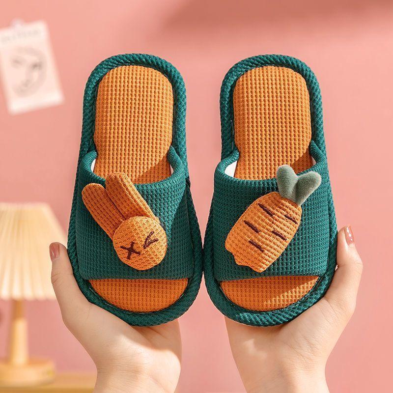 Linen Children's Slippers Radish Rabbit Four Seasons Home Indoor Non-slip Silent Breathable Sweat-absorbing Cartoon Slippers Men and Women