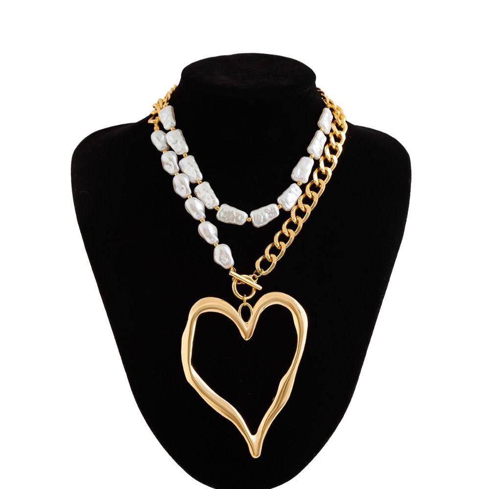 Exaggerated Size Heart Pendant Necklace Big Love Multilayer Pearl Necklace  Date Night
