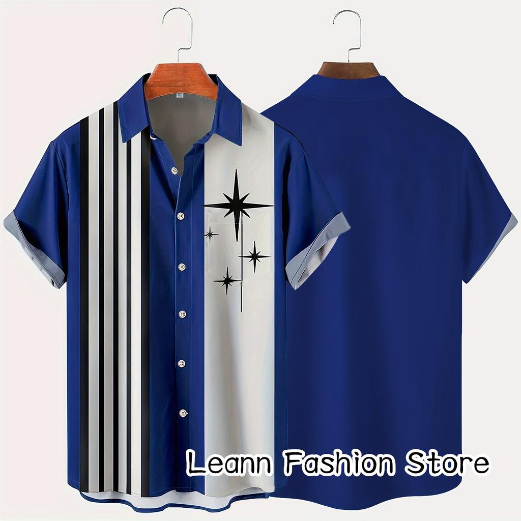 Мужская летняя рубашка с 3D-принтом в полоску с покерной символикой, повседневная пляжная одежда с коротким рукавом, мужская модная одежда для отдыха с отложным воротником