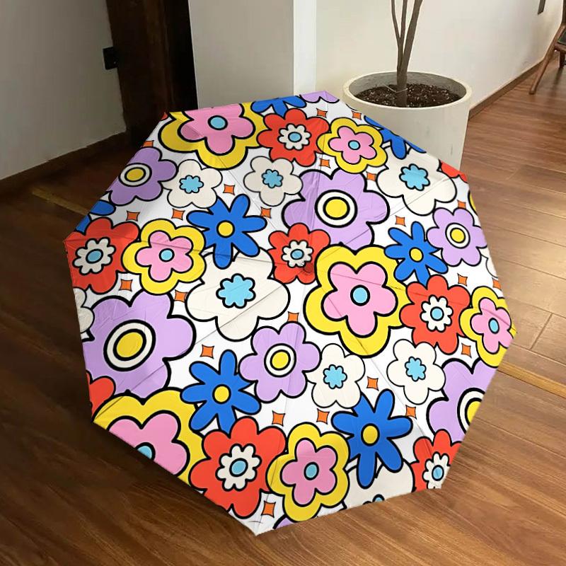 1pc Floral Pattern Automatic Folding Umbrella Durable Iron Frame, Iron Umbrella Structure Suitable for All Seasons yy260203124
