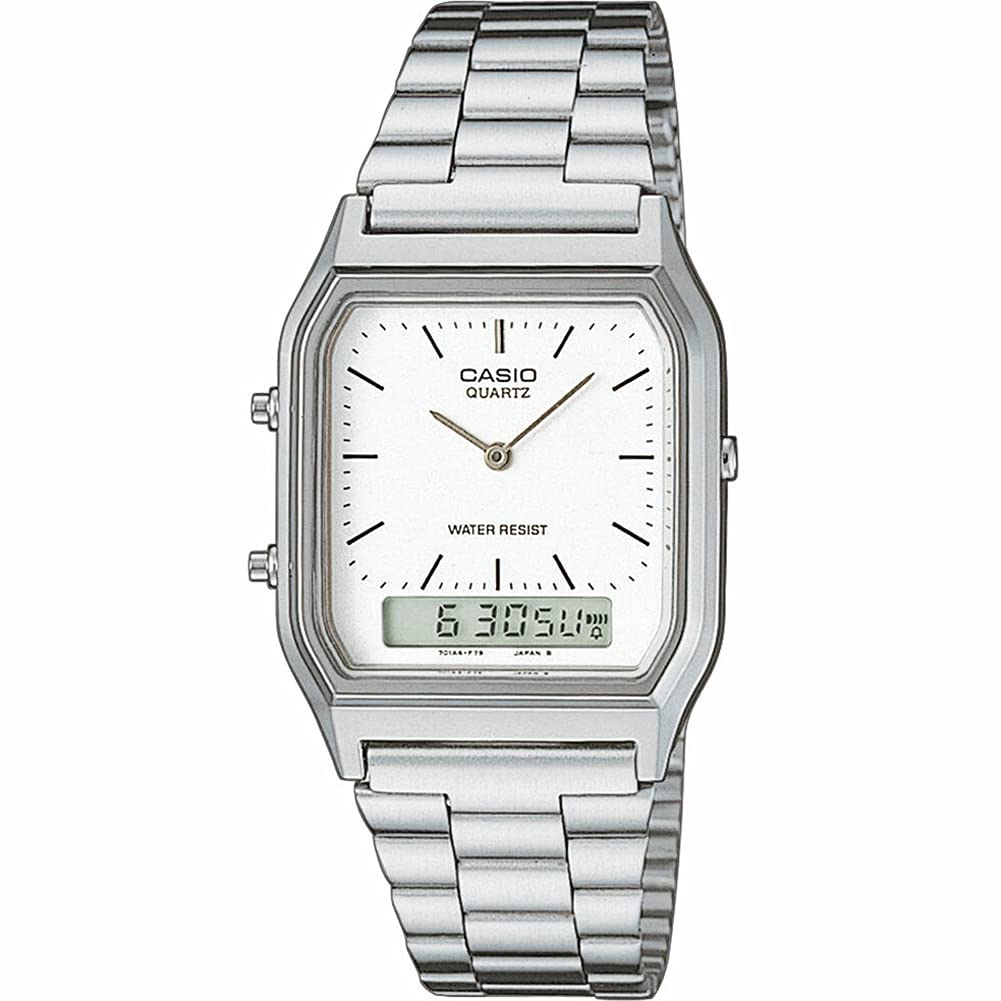 Casio (Casio) AQ-230A-7D/AQ230A-7D Аналогово-цифровые Часы унисекс Металлический ремешок Серебристый Серебристый циферблат Нару...