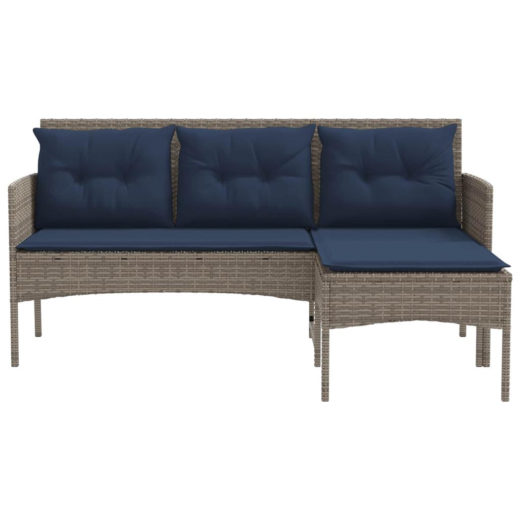 Garden Sofa Set with Cushions 2 pcs Grey and Navy Blue Poly Rattan