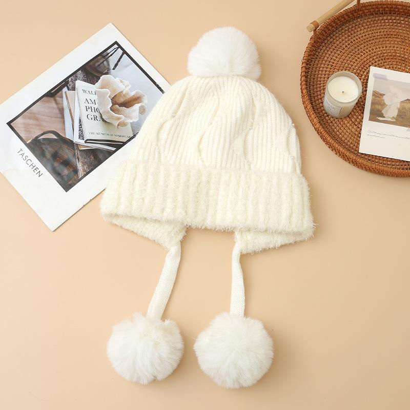 Осенне-зимняя шапка женская милая с помпоном, плюшевая из кроличьего пуха, теплая, модная, с защитой ушей, шерстяная шапка