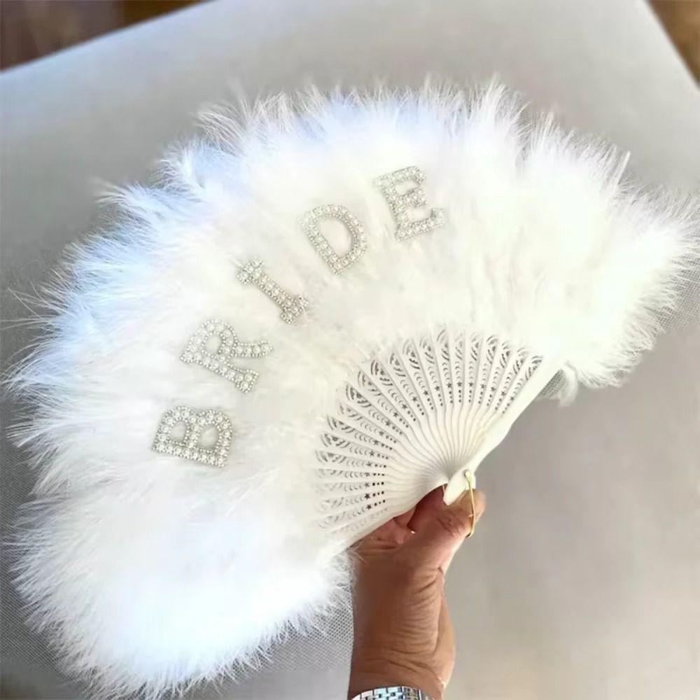 6 Colors Bride Feather Fan Handheld Folding Fan Elegant Hand Fan Mardi Gras