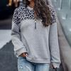 Модный зимний леопардовый свитер с заниженными плечами на молнии, повседневный теплый топ с длинными рукавами