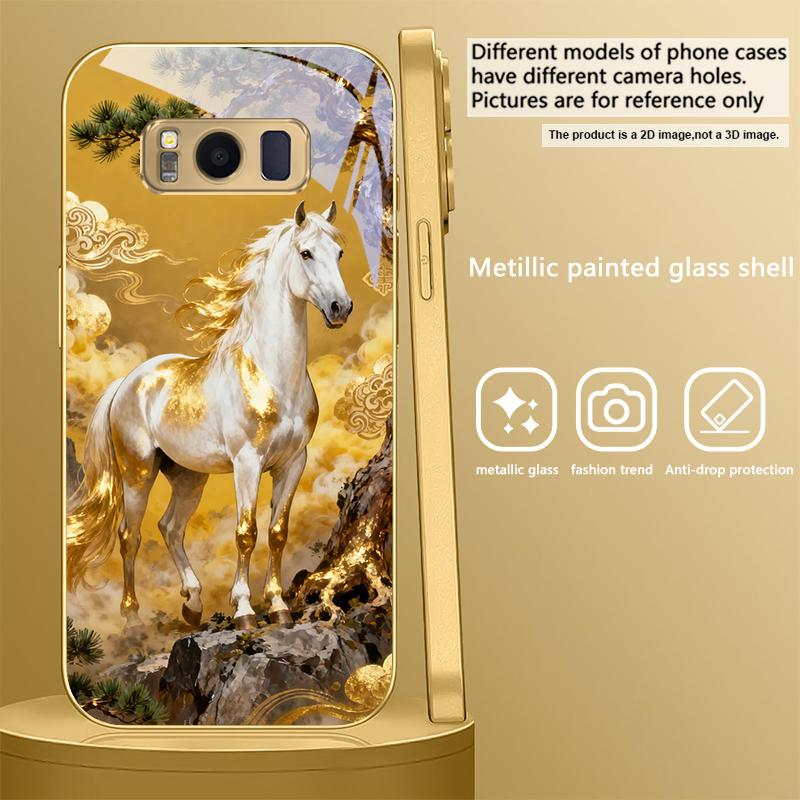 Высокая и крепкая лошадь Для Samsung Galaxy S26 S20 FE S21 S22 S23 Plus S24 Ultra S25Ultra S21+ S22Plus Золотой стеклянный чехол для телефона