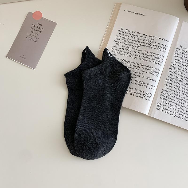 Милые женские носки до щиколотки с вышитыми смайликами, низкие носки-лоферы в японском стиле