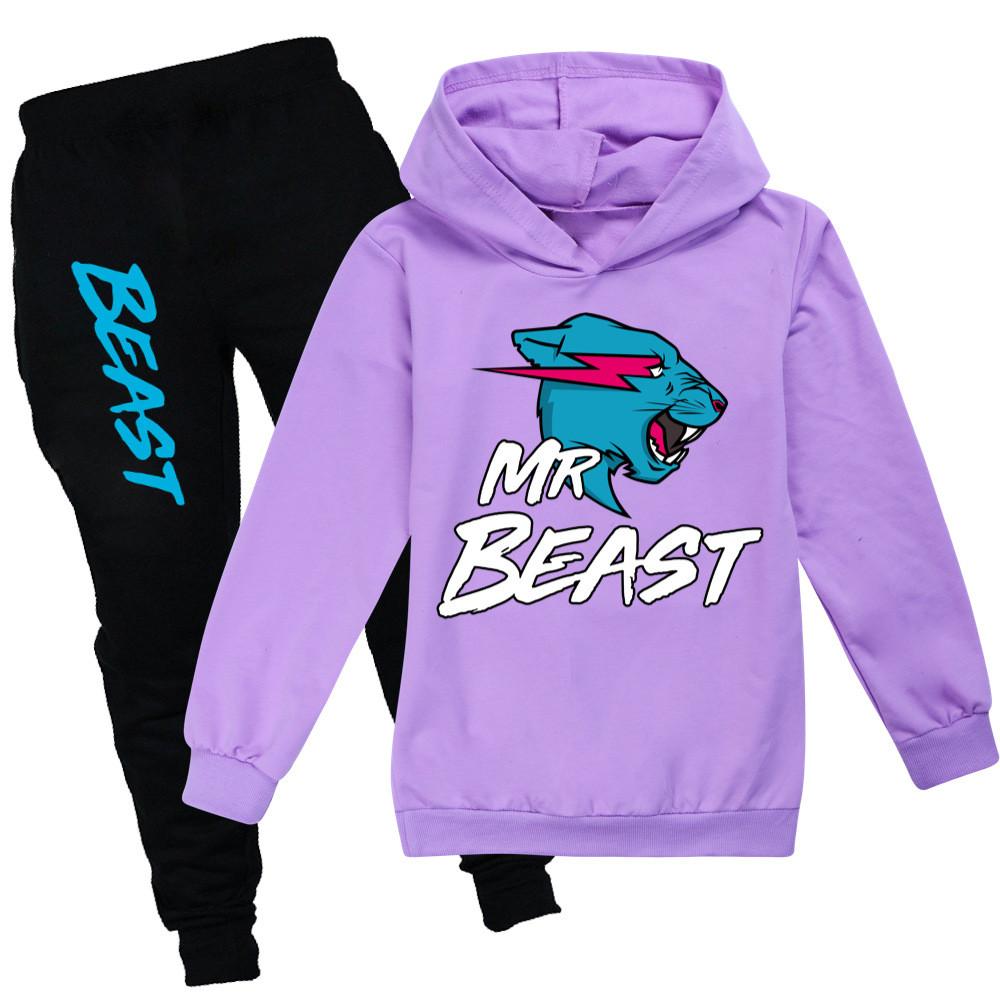 Kids Cartoon Cotton Hoodie And Joggers Set For Active Play And Casual Wear