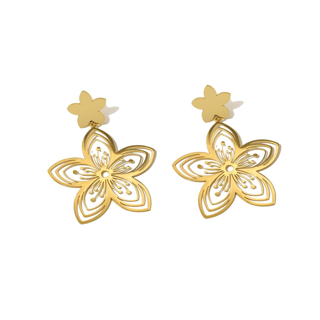 Французские серьги-пусеты в придворном стиле «Люкс Лайт» из золотистой нержавеющей стали в виде лепестков с передовым металлическим покрытием из титановой стали для женщин