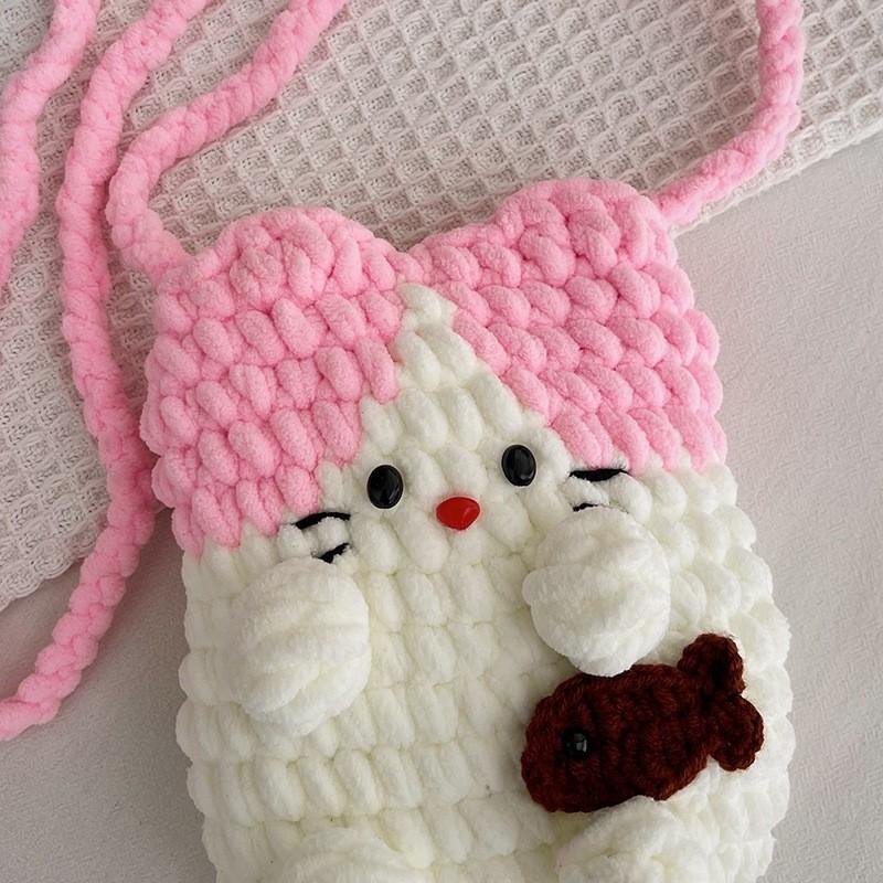 Молодежная шерстяная вязаная сумка через плечо с дышащей тканью и игривым животным узором