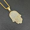 HIP Hop Punk Gold Color 316L Stainless Steel Fatima Palm Hamsa Amulet with Zircon Pendant Necklaces for Men Women Prayer Jewelry