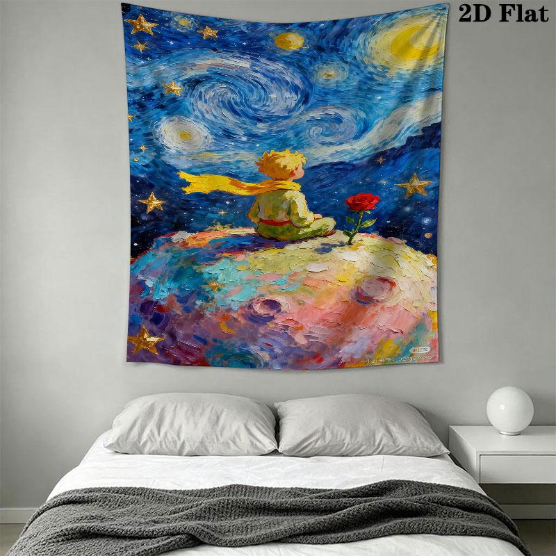 Little Prince Rose Wall Hanging Printed Fabric Blanket Decorative Tapestries for Bedroom Living Room Home Decor