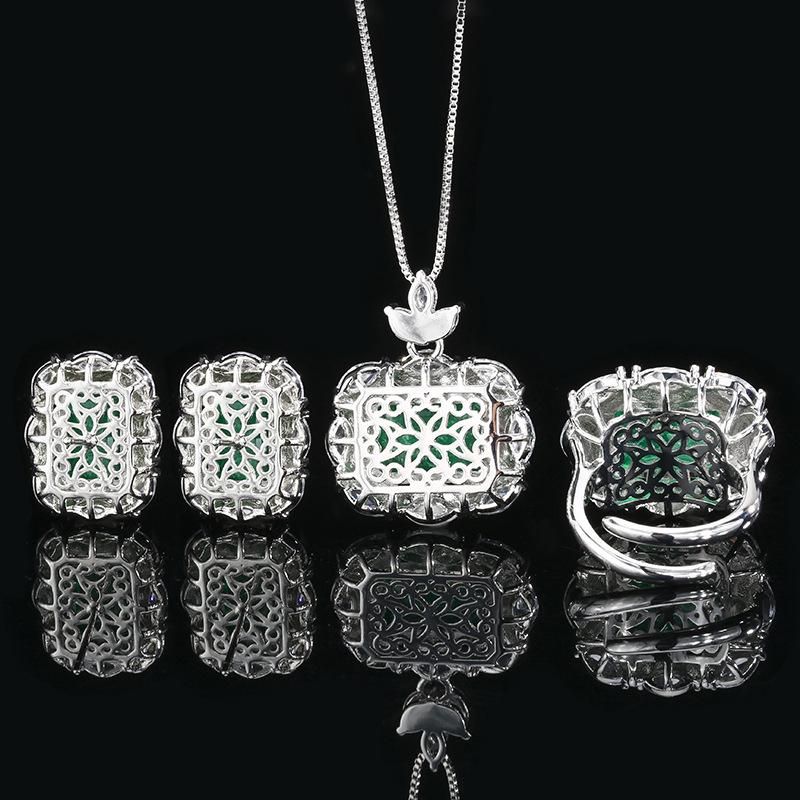Jewelry Set Jewelry Necklace Ring Earrings Emerald Court Style Vintage Fashion Batch