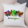 Watercolor City Skyline Cushion Cover Global Landmarks Art Print Soft Linen Living Room Bedroom Home Decor Pillow Case