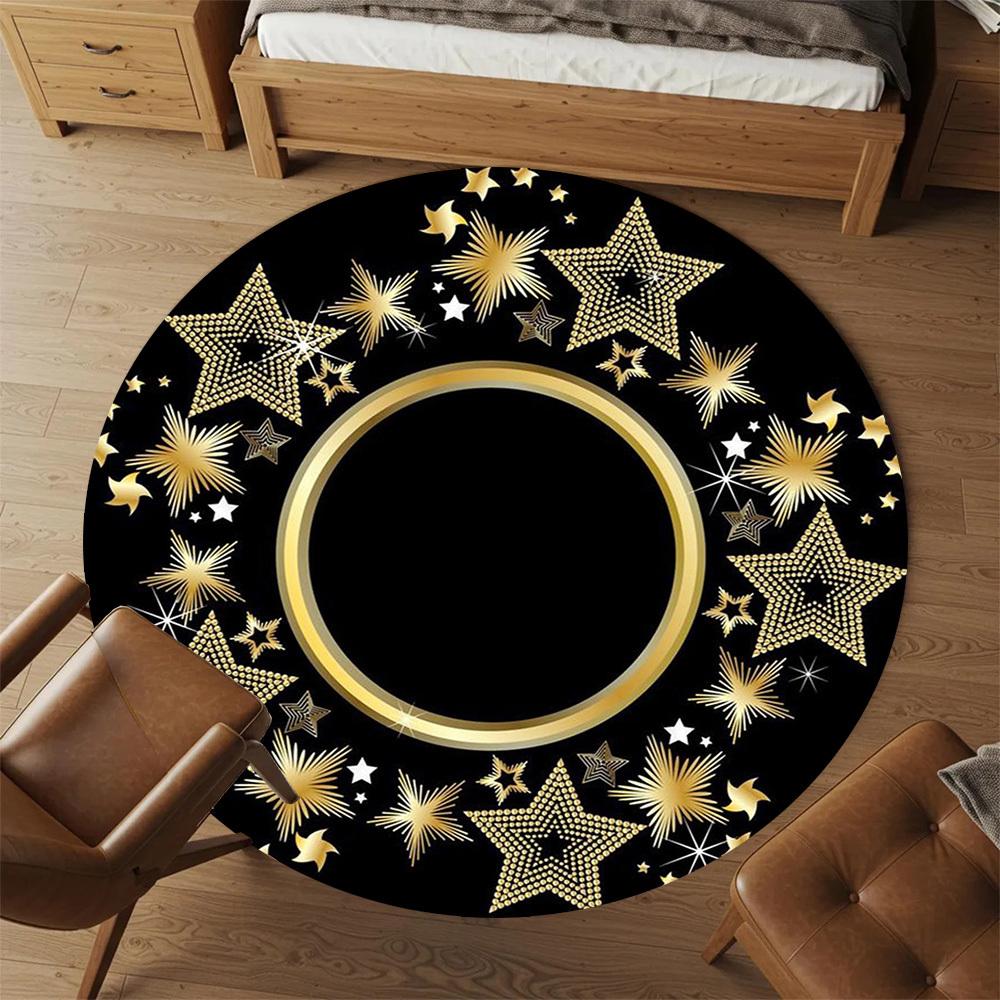 1PC star gold Office Round Area Rug, Under Office Chairs Bedroom Living Room Home Decor,Carpet for Office, -1110258