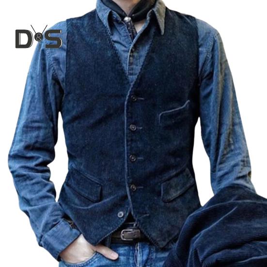 Мужской жилет с V-образным вырезом, без рукавов, однобортный жилет, однотонный, приталенный, вельветовый жилет в стиле ретро с карманами