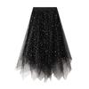 Women Irregular Tulle Tutu Skirt Casual Shiny Star Sequin Elastic Mesh Princess Skirt for Streetwear