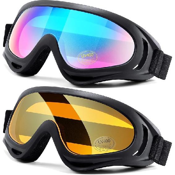 Motorcycle Goggles 2 Pack - ATV Dustproof Dirt Bike Goggles For Ski Racing Riding, Off Road Waterproof Motocross