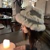 Rabbit Fur Knitted Plush Hat Women'S Autumn And Winter Furry Bucket Hat Big Head Circumference Showing Face Small Wool Hat