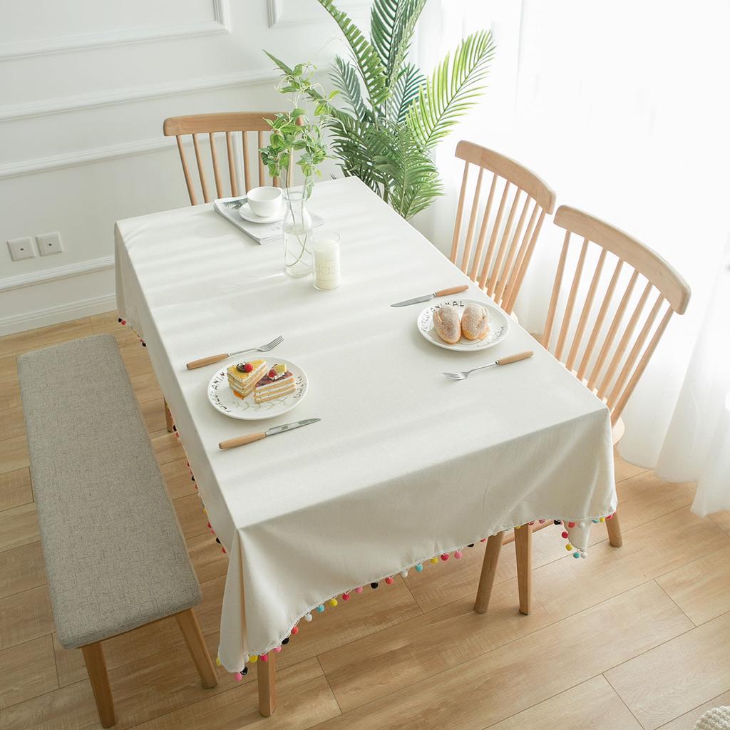 Tablecloth Colored Hairball Natural Plain Cotton and Linen Cover White Tablecloth Dust-proof Coffee Table Cover