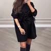 Spring Autumn Women Dress Sequin Feather Decor Fake Two-piece Round Neck Long Sleeves Elastic Cuffs Above Knee Length Mini Dress