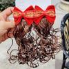 2pcs Kids Headwear Children's Bow Wig Cute Red Bowknot Hairclip Baby Wig Hairpin  New Year Festive