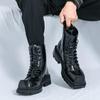 Мужские кожаные ботильоны большого размера с квадратным носком - Британский стиль, формальная и повседневная обувь с высоким верхом