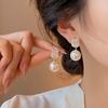 Серьги-пусеты из пеньки серого жемчуга, квадратные, со слегка инкрустированными цирконами, в стиле легкой роскоши, модные, для женского темперамента