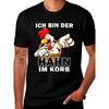 Men'S Funny German Phrase Ich Bin Der Haahn Im Korb Rooster In Basket T Shirt Oversized Black Casual With Quote Cartoon Chicken Design Round Neck For