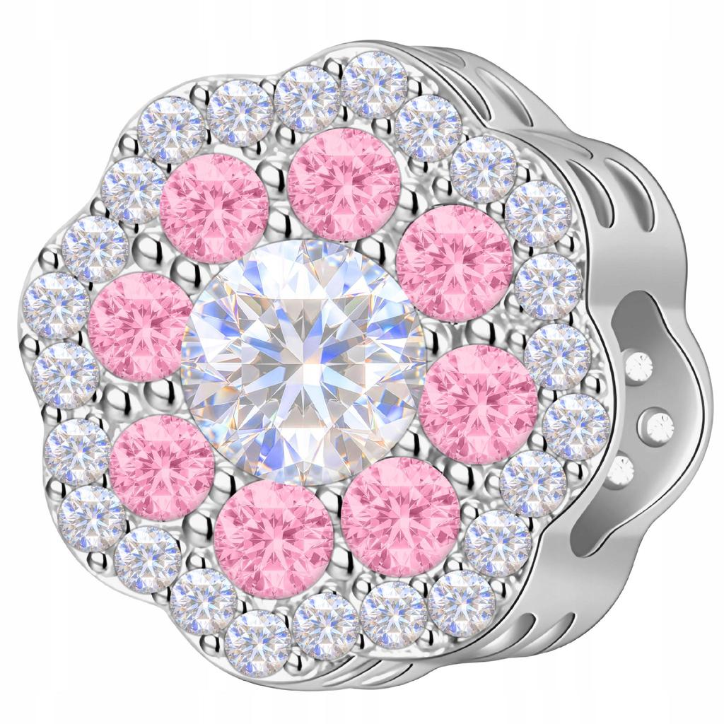 Silver Flower Charms Pink White Zircons With Flower Silver 925