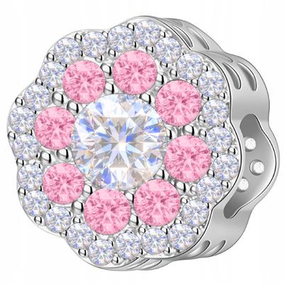 Silver Flower Charms Pink White Zircons With Flower Silver 925