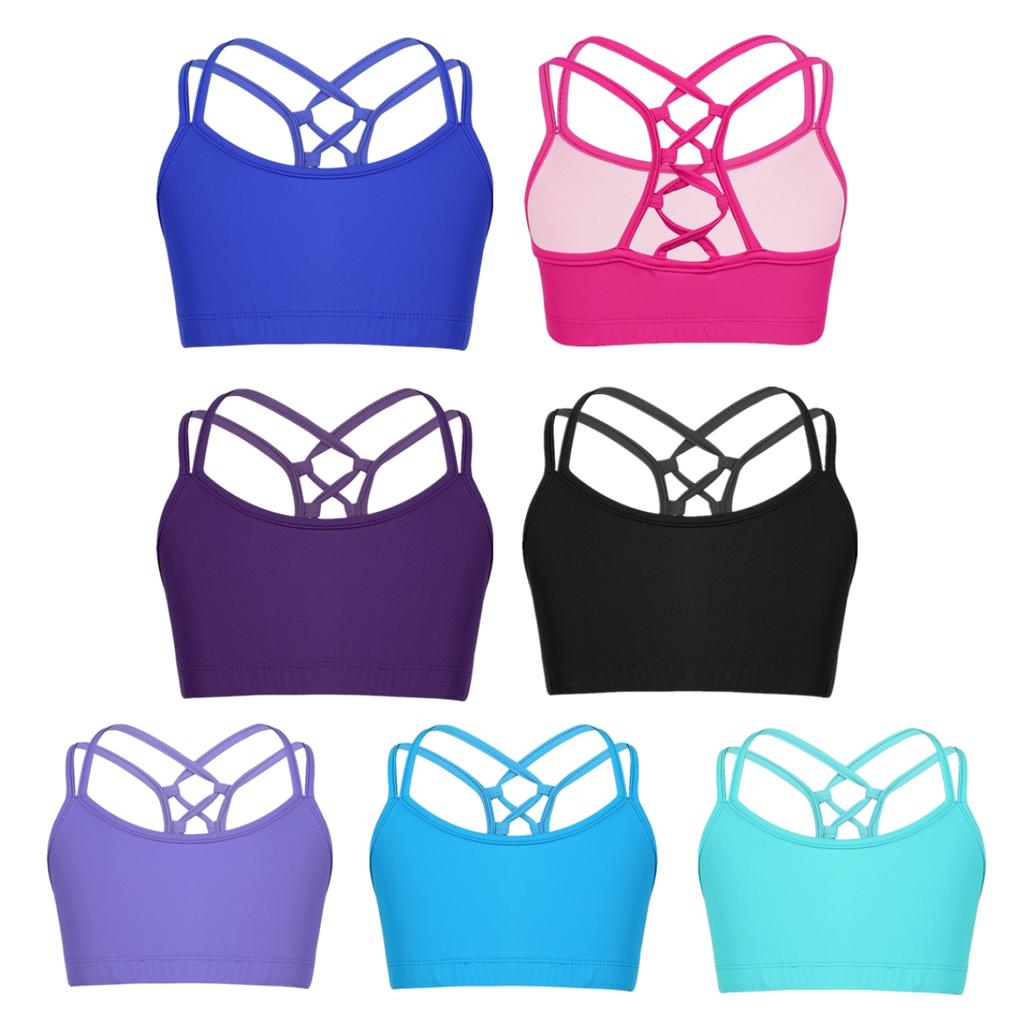 Укороченный топ с перекрещивающимися бретелями для больших девочек на спине, бюстгальтер для выступлений на сцене, балет, бальные тренировки, тренировки