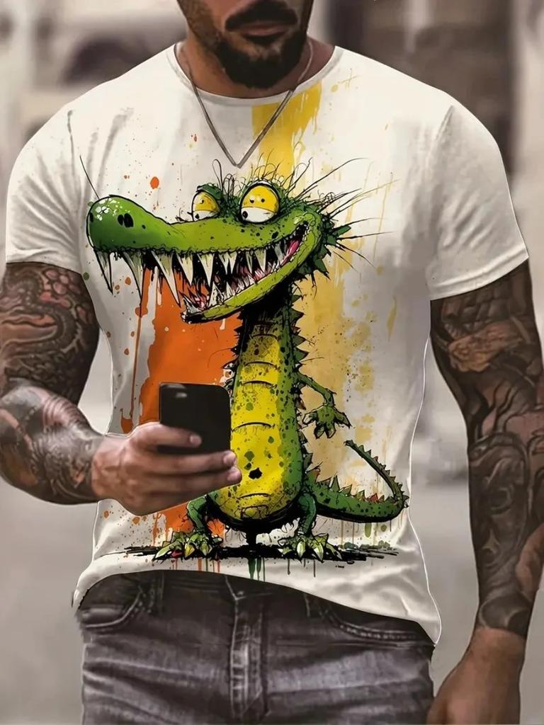 Animal Graffiti Fun Funny Funny 3D Printed Men's T-shirt Personality Vintage Plus Size Casual Loose Crew Neck Short Sleeve Top
